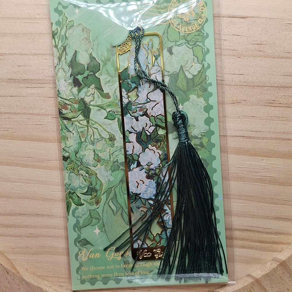 Green Van Gough Floral Gold Bookmark with Tassel